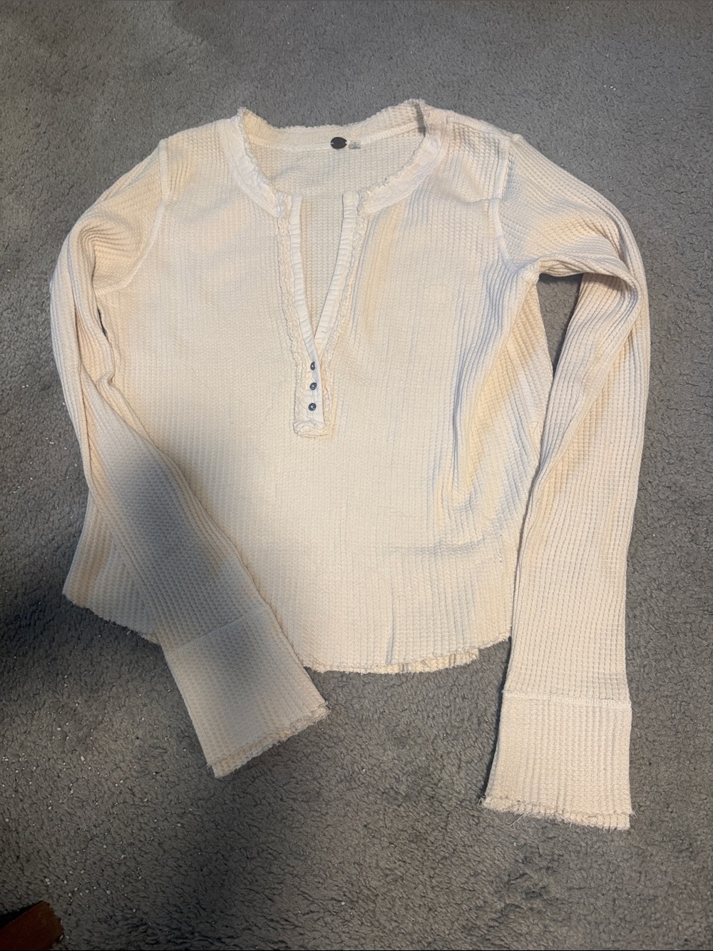 Free People Cream Waffle Henley Long Sleeve Top Sz Xl